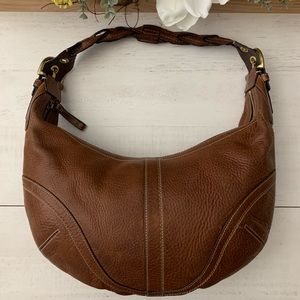 Coach Designer Brown Distressed Leather Hobo Handbag